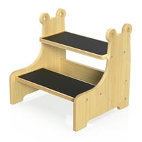 Wooden Step Stool, Two Step Stools Toddler 350 lbs Capacity with Safety Non-Slip Pads and Handles, Bamboo Step Stool for Bathroom, Kitchen