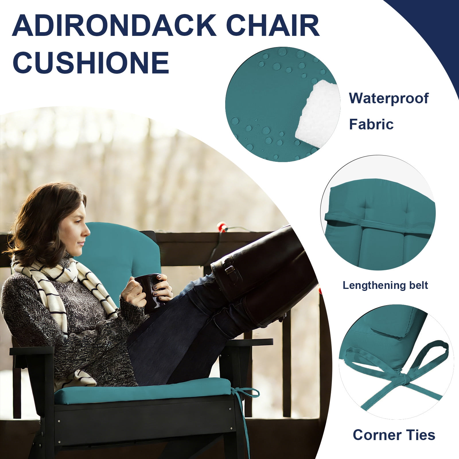 Outdoor Adirondack Chair Cushion, 50”x20” High-Back Rocking Chair Pad, Waterproof Patio Furniture Cushion for Indoor & Outdoor Use