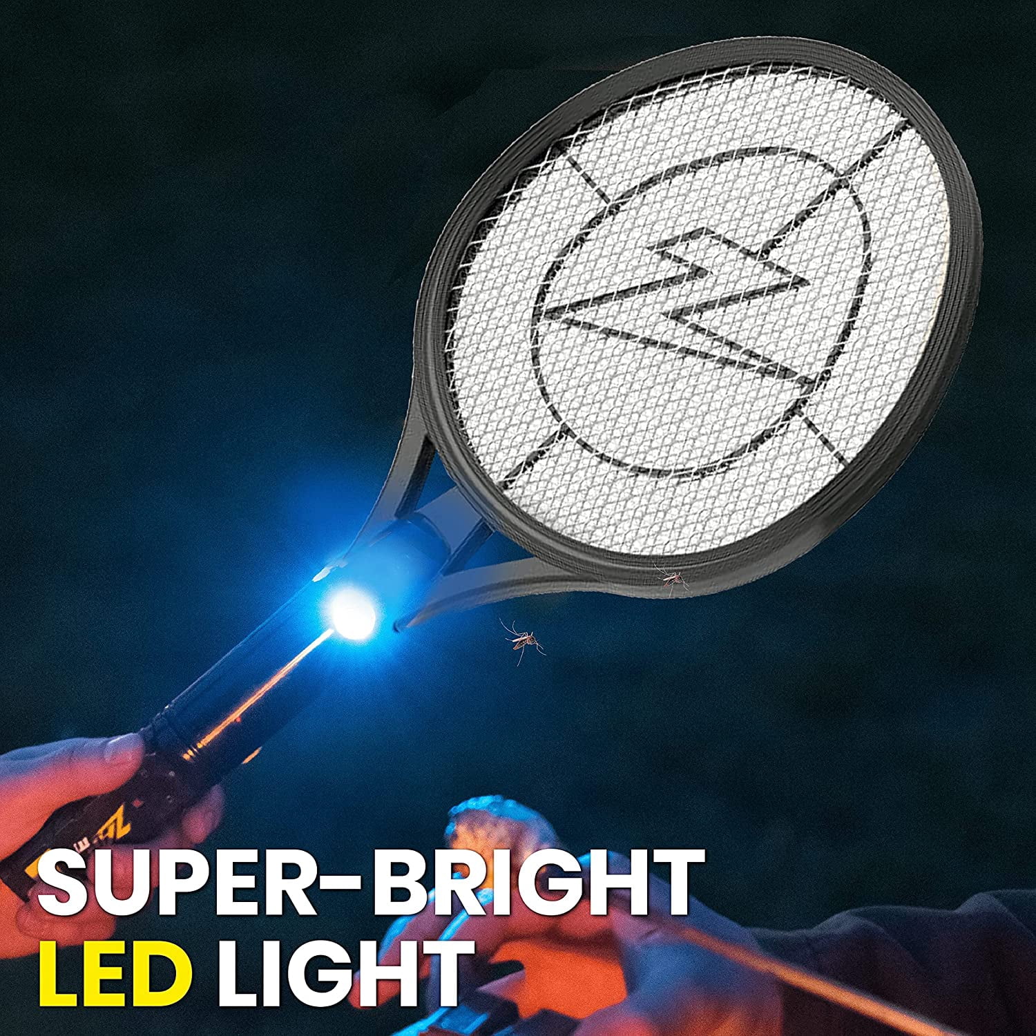 Zap It! Bug Zapper Rechargeable Racket, 4,000 Volt, USB Charging Cable, 2 Pack (Mini, Black)