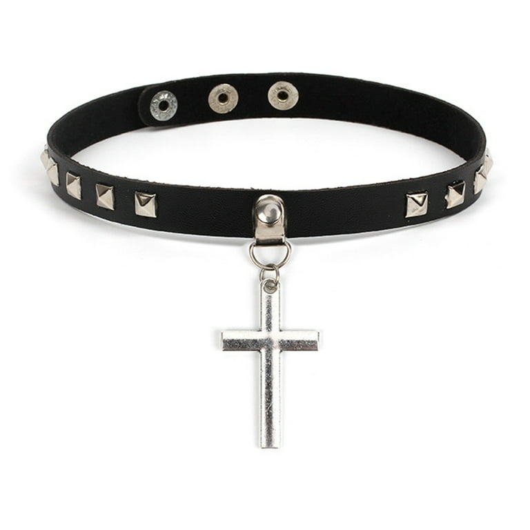 Black leather choker for women Gold color cross charm fashion necklace  chokers N40G