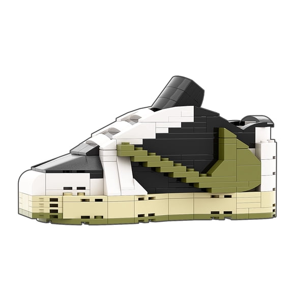 Olive Green Street-Style Sneaker Building Block Display Model – 300-400-Piece Creative Brick Shoe Set – DIY or Ready-to-Display