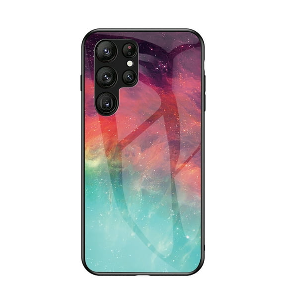 Allytech Galaxy S24 Ultra Case, Tempered Glass Back Cover Galaxy Pattern Design Slim Fit Shockproof Anti-Scratch Bumper Phone Case for Samsung Galaxy S24 Ultra