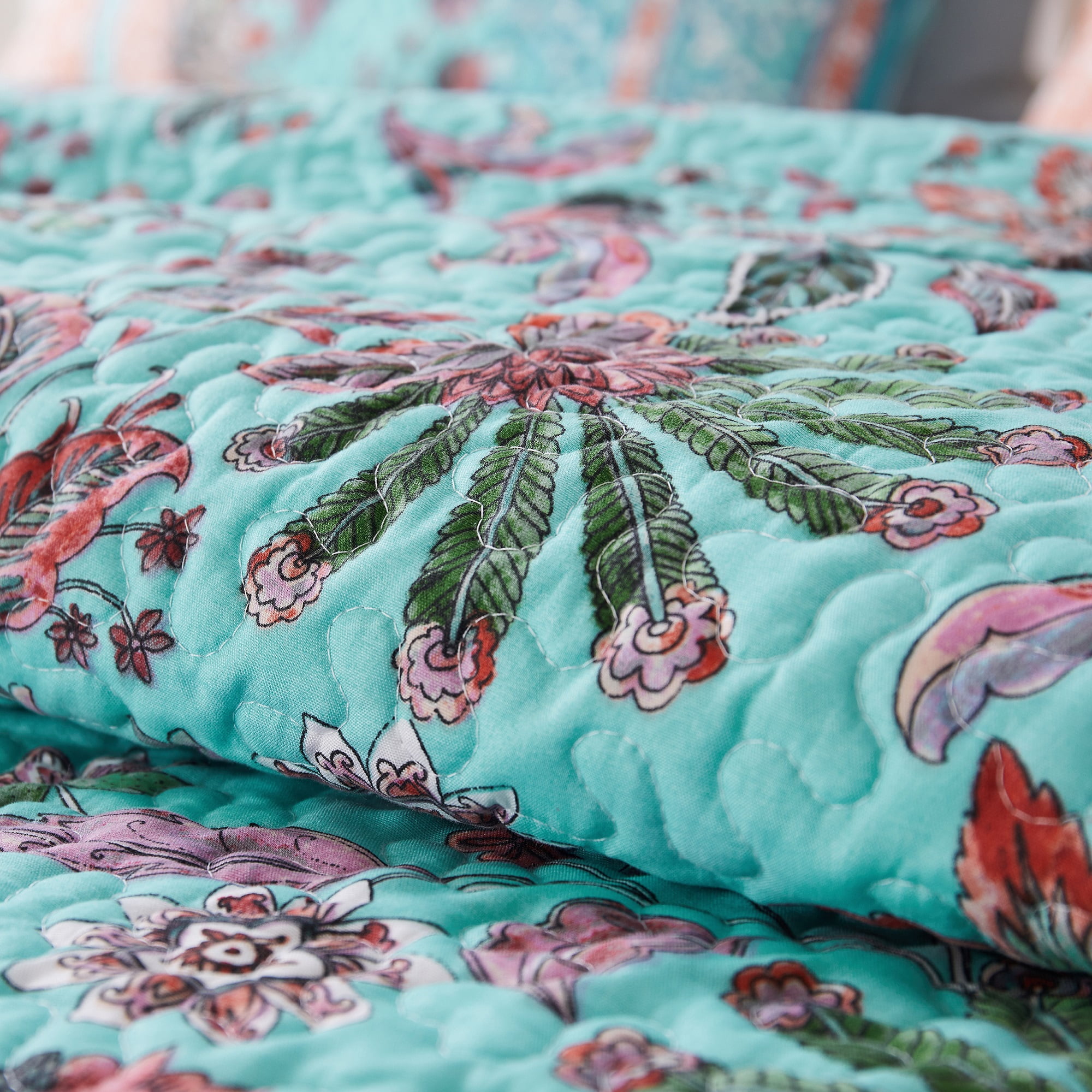 Barefoot Bungalow Audrey Vintage Floral Quilt Set, Reversibe, 3-Piece Full/Queen, Turquoise