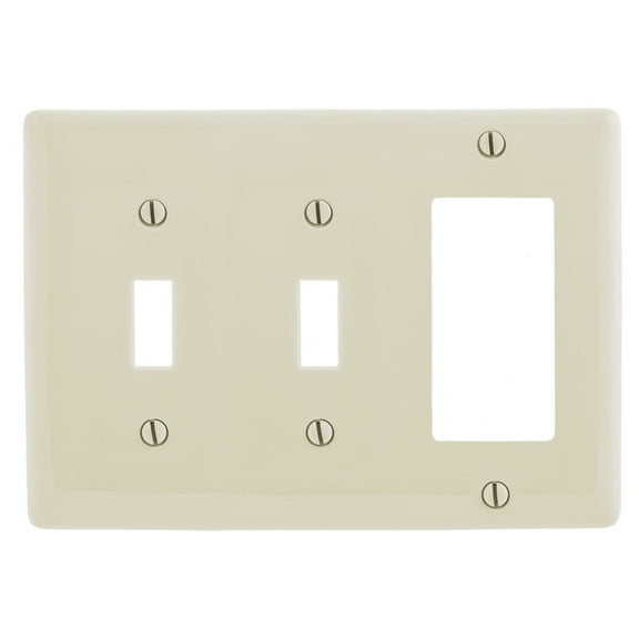 Hubbell NP226LA 3-Gang Toggle Light Switch & Decorator GFCI Rocker Wall Plate, Unbreakable Nylon, Standard Size, Light Almond