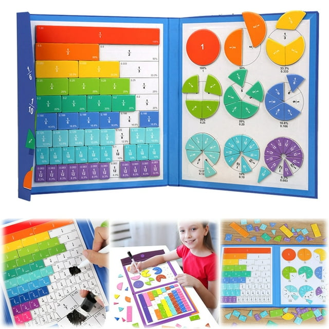 IMENGL Toy Wooden Math Children Fraction Learning Fraction Book Educational Activities for Toddlers 1-3,Toddler Magnets for Refrigerator,Animal Matching Game Head And Tails,Thick It,Alphabet Game Bo