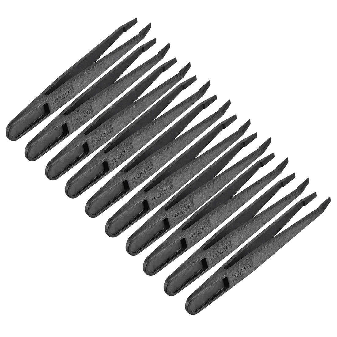 Black Plastic Slant Tip Antistatic Tweezers 4.7 Inch Length 10pcs