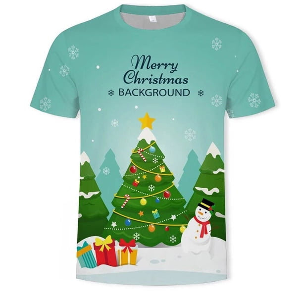 Camiseta de manga corta con cuello redondo para hombre y mujer, camisa informal con estampado 3D de Hip Hop, tendencia festiva de Carnaval y Navidad, Feliz Año Nuevo
