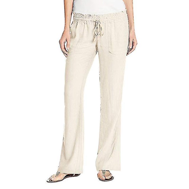 Pantalones de pierna ancha para mujer Pantalones de cáñamo de algodón de cintura alta Pantalones deportivos