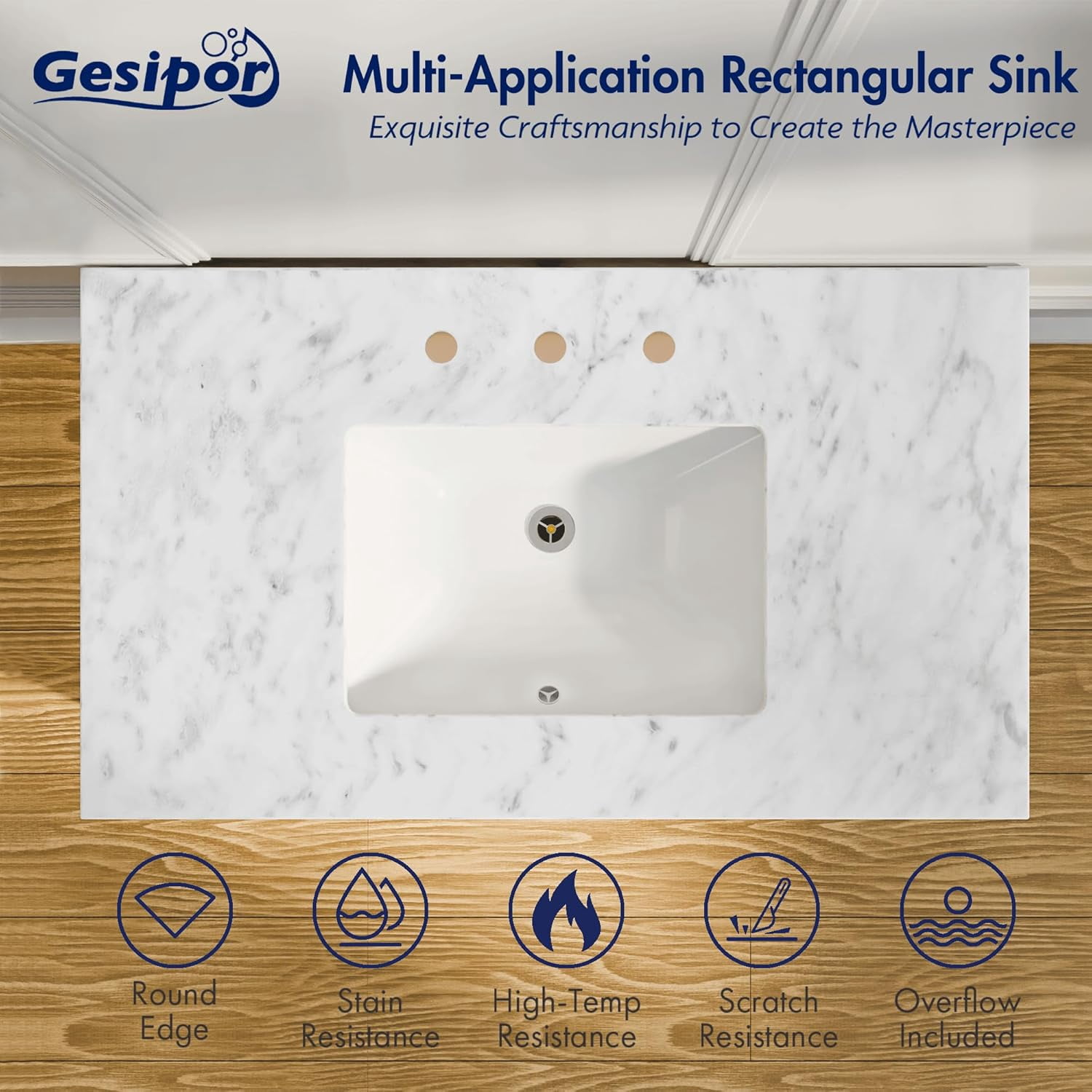 GGISHA 36"x 21"Freestanding Bathroom Vanity with Sink,Carrara Marble,Golden Frame for Laundry Room,Utility Room