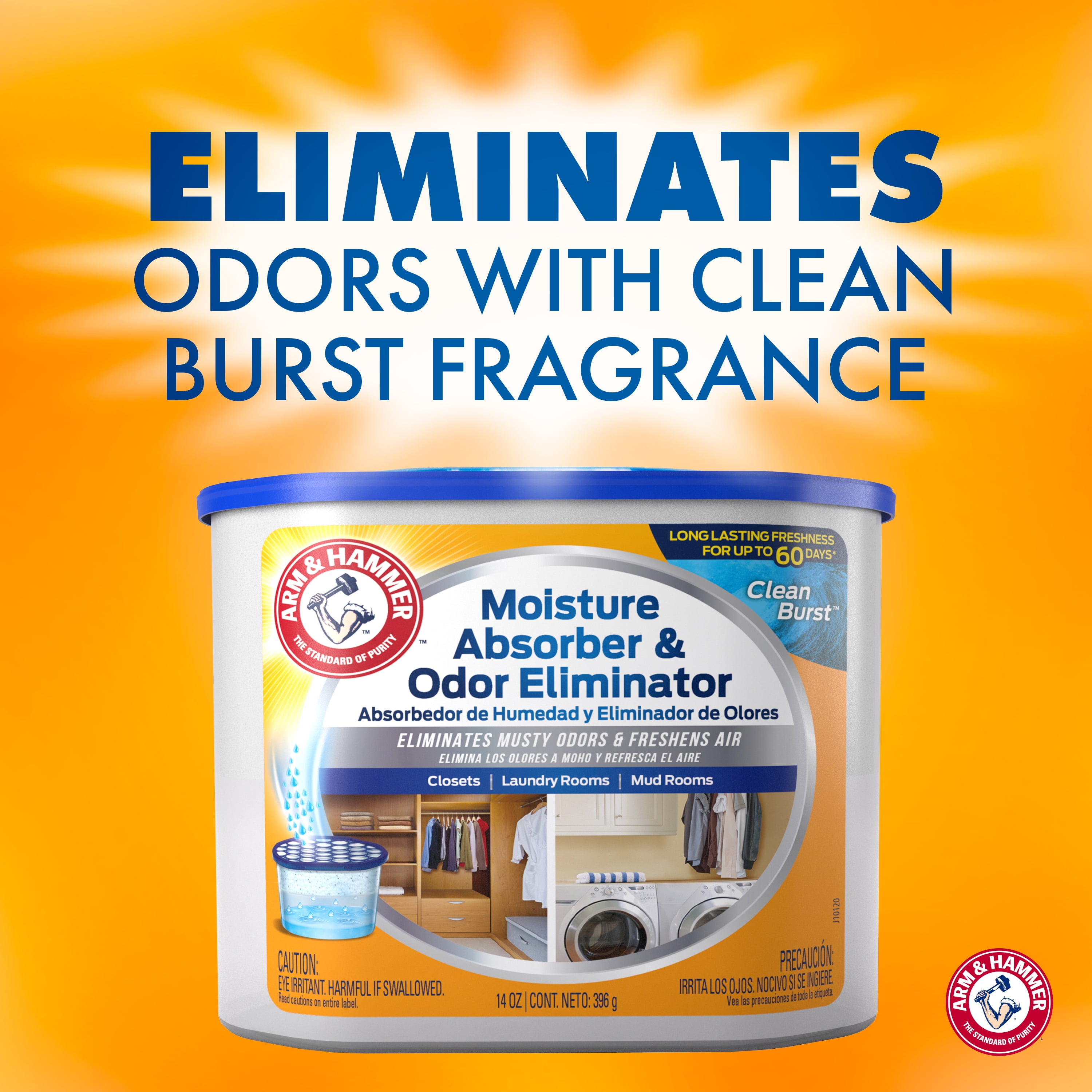 (3 pack) Arm & Hammer Moisture Absorber and Odor Eliminator Tub - Clean Burst Scent, Desiccant Type, 10.5 Oz