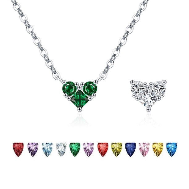 Heshpaws 925 collar en forma de corazón de plata esterlina, collar colgante de plata esterlina de Zirconia 5a de doble cara, regalo de Navidad para el aniversario de la mujer, con caja de regalo