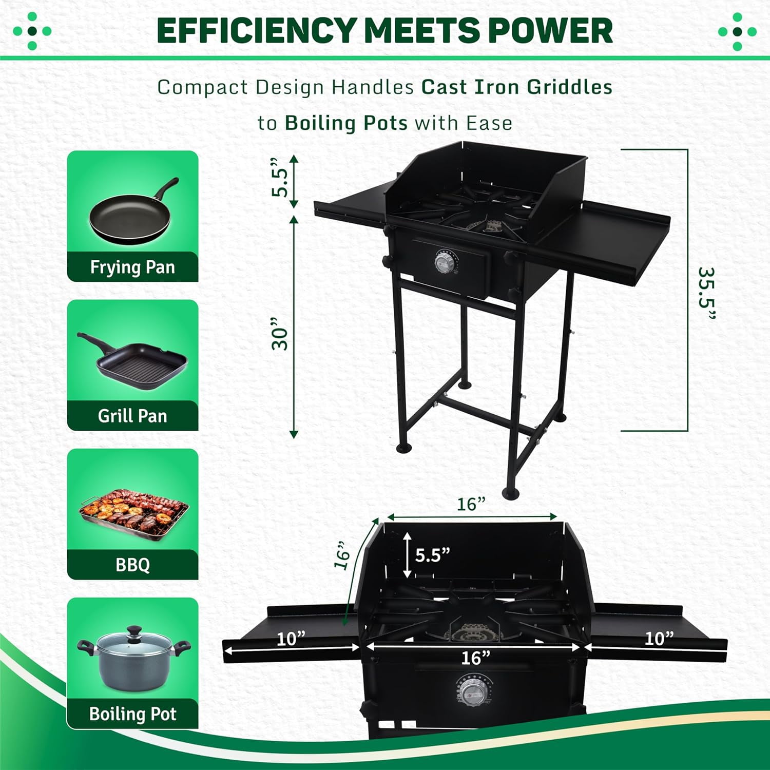 SONRET - Single Burner Propane Stove - 1,30,000 BTU - with Dual Side Shelf & Wind Panel