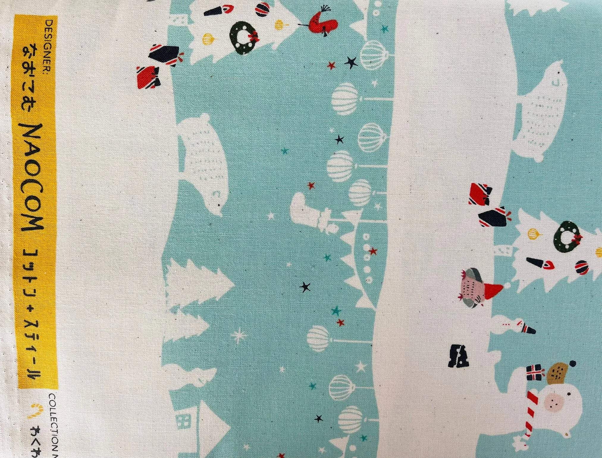 Waku Waku Christmas-Mr Polar Bear-Aqua Unbleached Fabric-Naocom-Cotton+ Steel