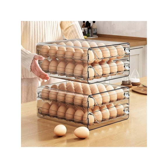 1 Tier/2 Tier Egg Storage Box,30/40/60 Grid Stackable PET Egg Storage Set,Multi-Layer Egg Tray Container,Drawer Type Egg Storage Organizer,Transparent Fresh Organizer,For Kitchen Refrigerator Use