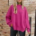 thumbnail image 2 of WEAIXIMIUNG Red Oversized Sweater Women Women's Crewneck Batwing Long Sleeve Sweaters 2024 Fall Oversized Ribbed Knit Side Slit Pullover Tops, 2 of 5