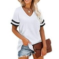 thumbnail image 4 of gakvbuo Plus Size Tunic Tops For Womens Summer Tops 2023 Casual Dressy Women's Splicing V-neck Short-sleeved Loose Striped Solid Color Tops, 4 of 8
