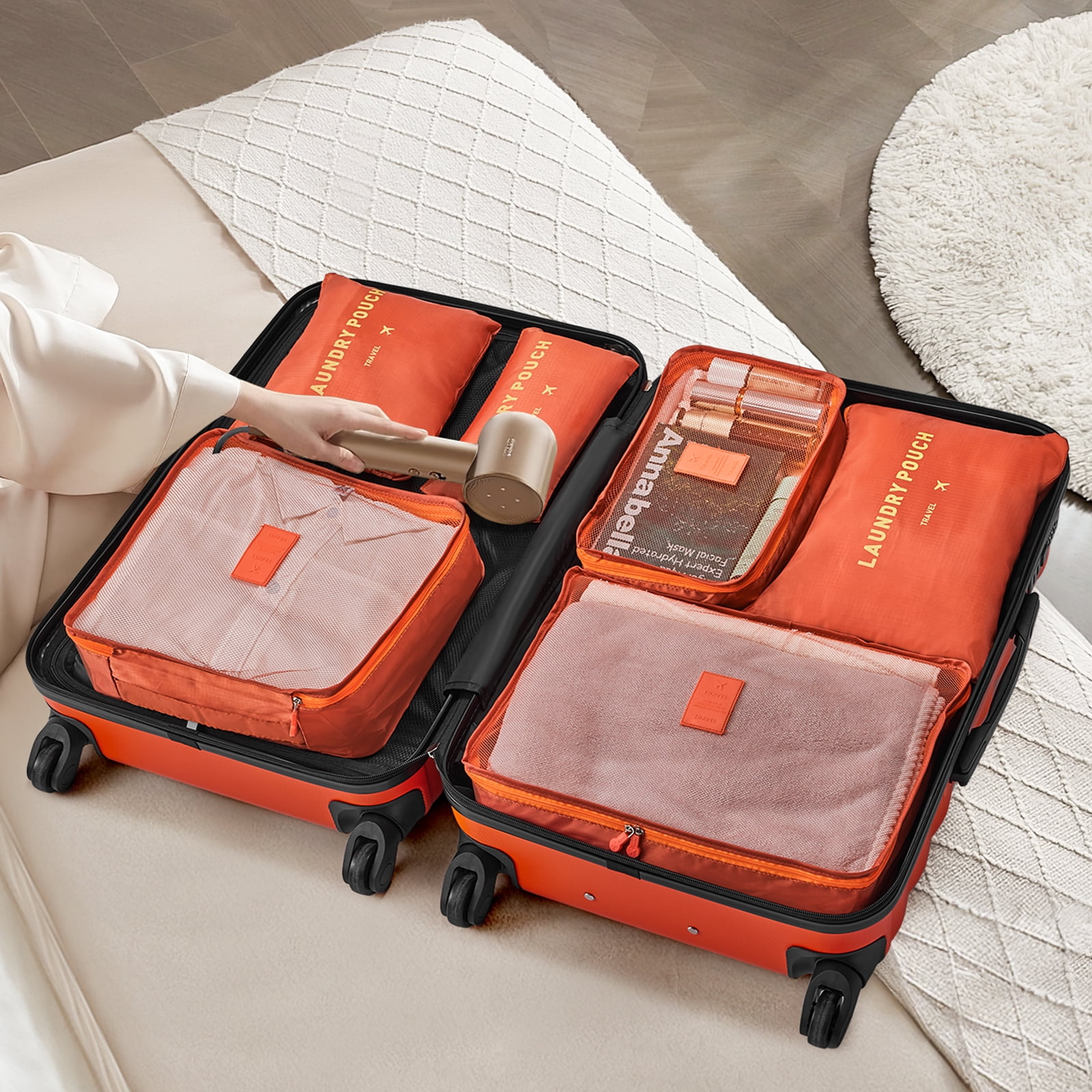 3 Piece Luggage Sets with 6 PC Organize Bags Lightweight Suitcases with Spinner Wheels, Orange