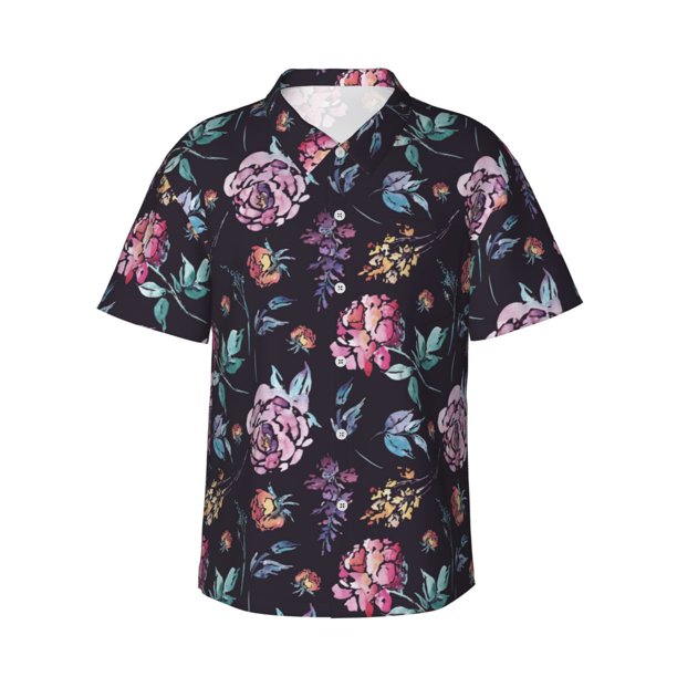 Balery Roses Flowers Camisas hawaianas de manga corta para hombre, camisas playeras de corte holgado, camisas de vacaciones con botones,Medium