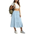 thumbnail image 2 of Womens Summer Flowy Boho Maxi Skirt Elastic High Waist A Line Pleated Tiered Trendy Beach Long Skirts with Pockets Light Blue XXL(XXL), 2 of 5