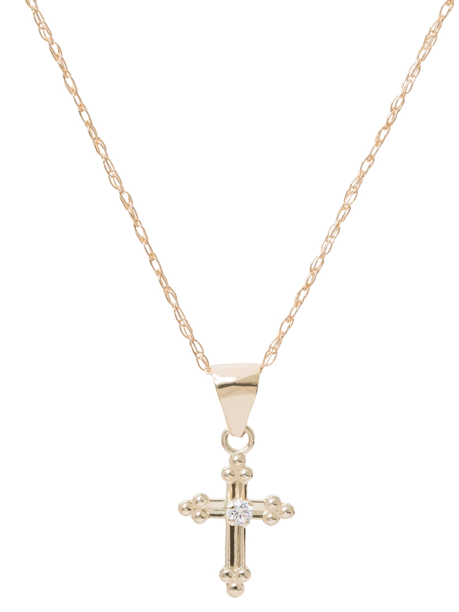 Brilliance Fine 's Girl’s/Tween 14K Yellow Gold CZ Cross Pendant, 18” Chain