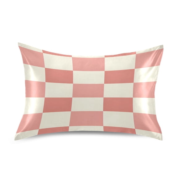 Peach Cream Check Pattern Standard Size Satin Pillowcase 20''x26'' Double-Sided Print Soft Wrinkle Resistant