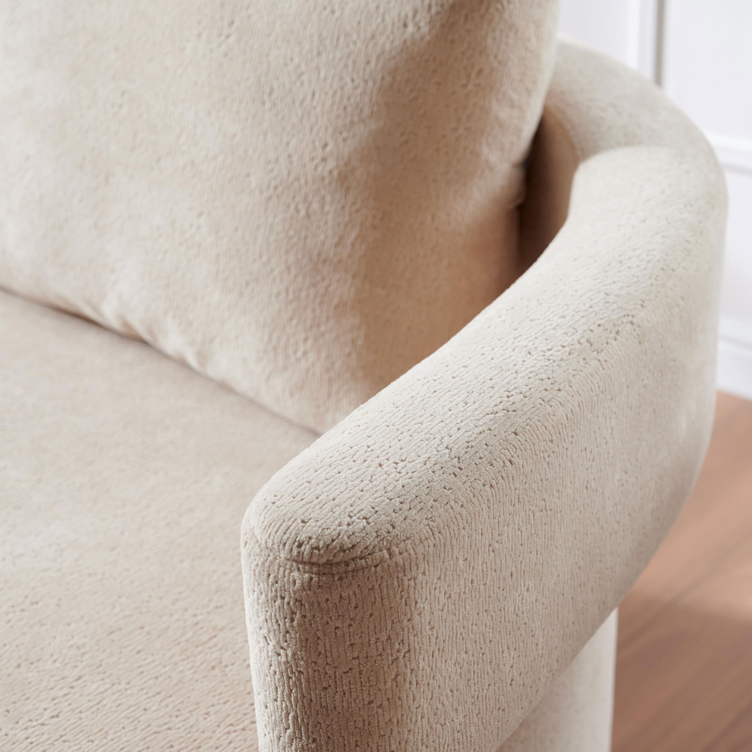 Loveseat Sofa with High-Resilience Cushions, Ergonomic Design with Arched Arms, Sturdy Hardwood Legs, Soft Velvet Upholstery, Includes Floor Protection Pads, Easy Assembly, Pebble