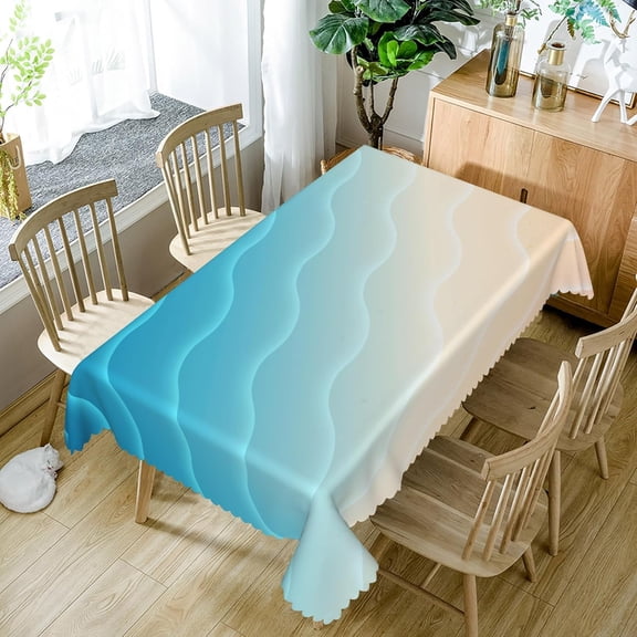 Summer Seaside Beach Tablecloth, 60x84 Inch Blue Sea Waves Sand Beach Ocean Sea Farmhouse Polyester Fabric Table Cloth Thick,Waterproof Table Cover for Dining Beach Themed Party Decoration