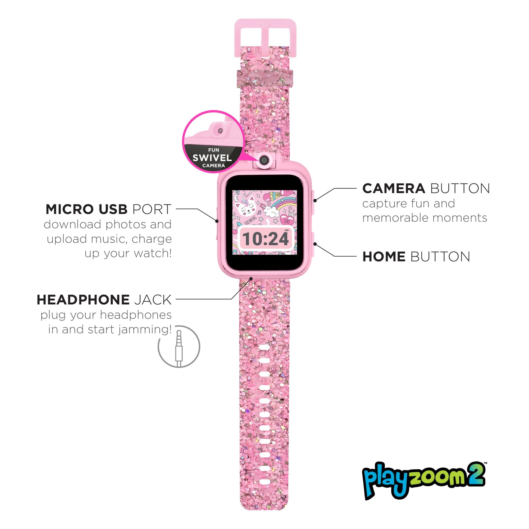 PlayZoom 2 Girls Smartwatch - Pink Glitter