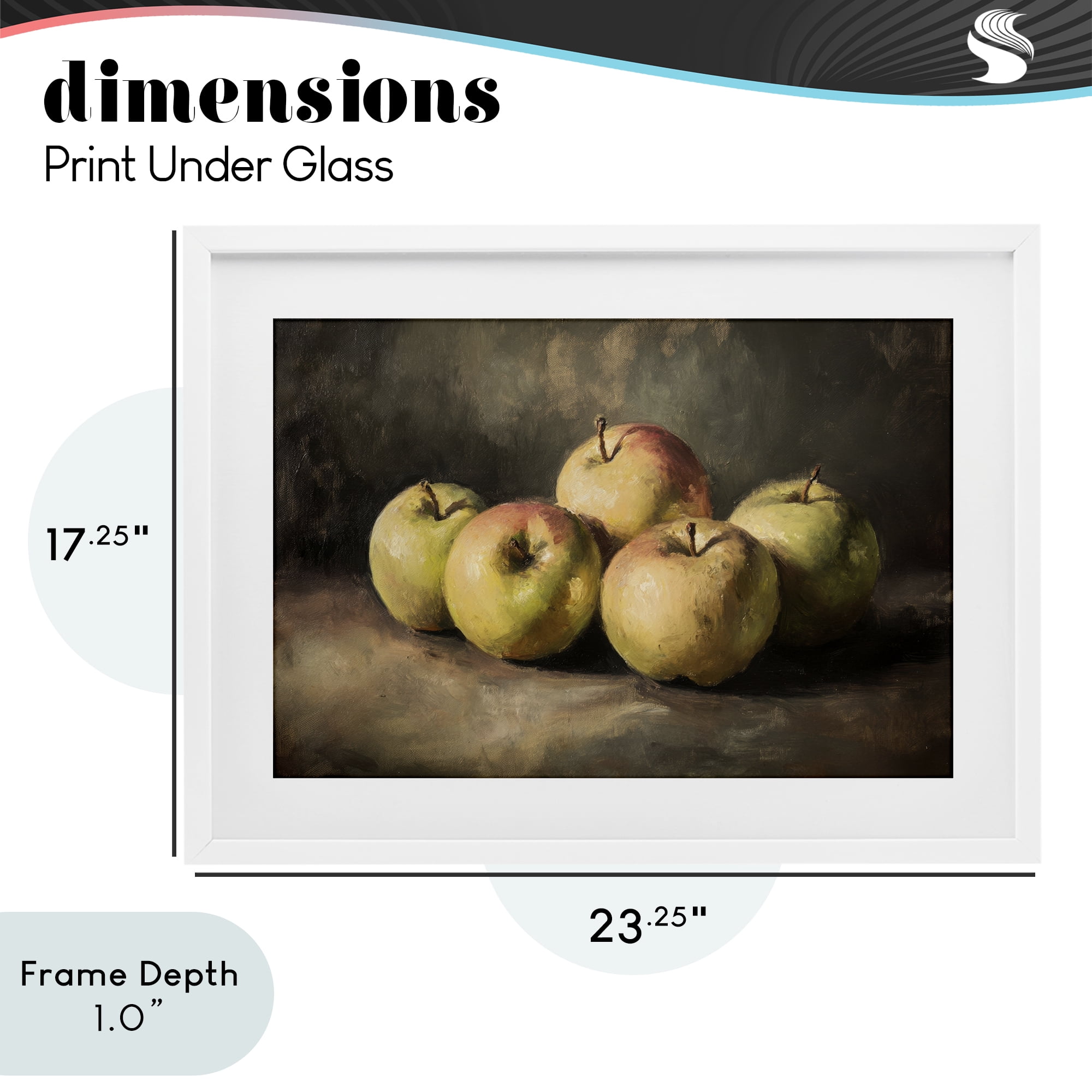 Stupell Industries Apples in Soft Shadow White Framed Print Under Glass, design by Petal Prints Design