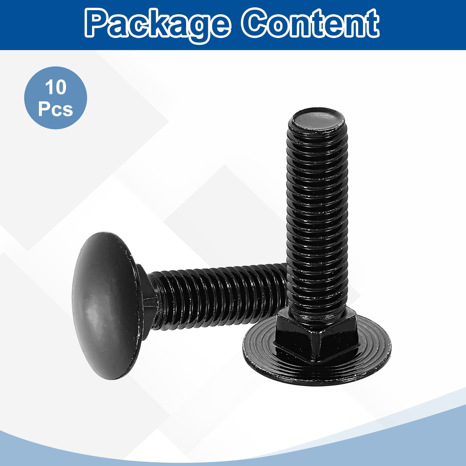 Uxcell 10Pack M10 x 40mm Stainless Steel Carriage Bolts Round Head Square Neck, Black