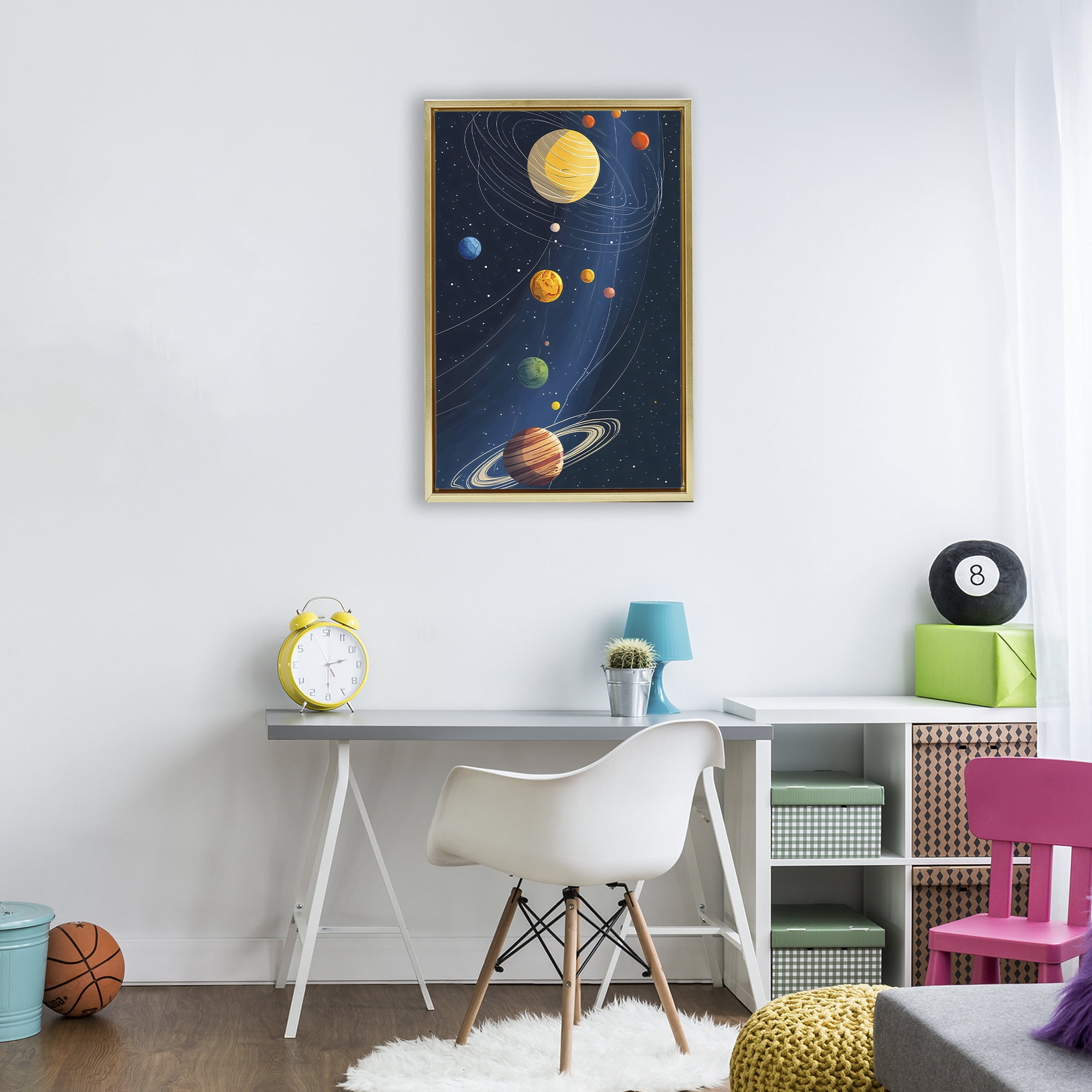Stupell Industries Planets Aligned in Celestial Orbit Gold Framed Floater Canvas Wall Art, design by Creative Studio