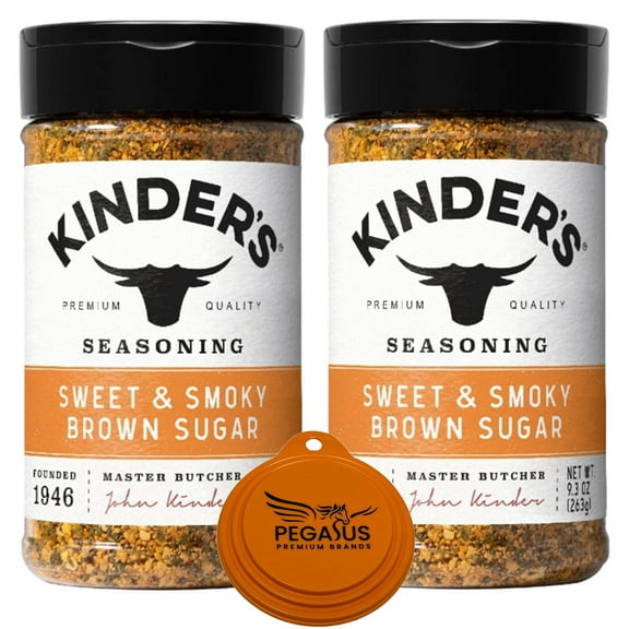 PPB Variety Pack - Kinder's Sweet & Smoky Brown Sugar Seasoning 9.3oz (2Pack) and Pegasus Premium Brands 3-Step Lid Cover