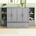 thumbnail image 3 of Queen Size Murphy Bed with Shelves, Drawers and USB Ports,Gray, 3 of 9