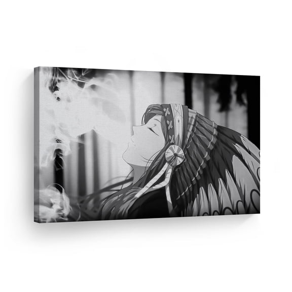 Smile Art Design Indian Wall Art Native American Girl Smoking Peace PipeCanvas Print Home Decor Decorative Artwork Living Room Bedroom Office Wall Decor Made in USA - 30x40
