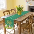 thumbnail image 6 of Happy Easter Table Runner, Easter Rabbits Eggs Floral Grass Green Background Cotton Linen Kitchen Table Decoration Washable Dining Tabletop Runners for Home Party Decor 13x36 Inches, 6 of 9