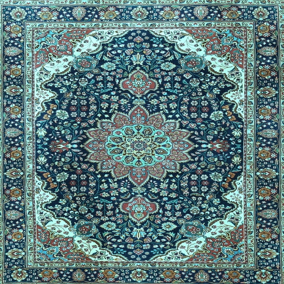 Ahgly Company Indoor Square Medallion Light Blue Traditional Area Rugs, 8' Square