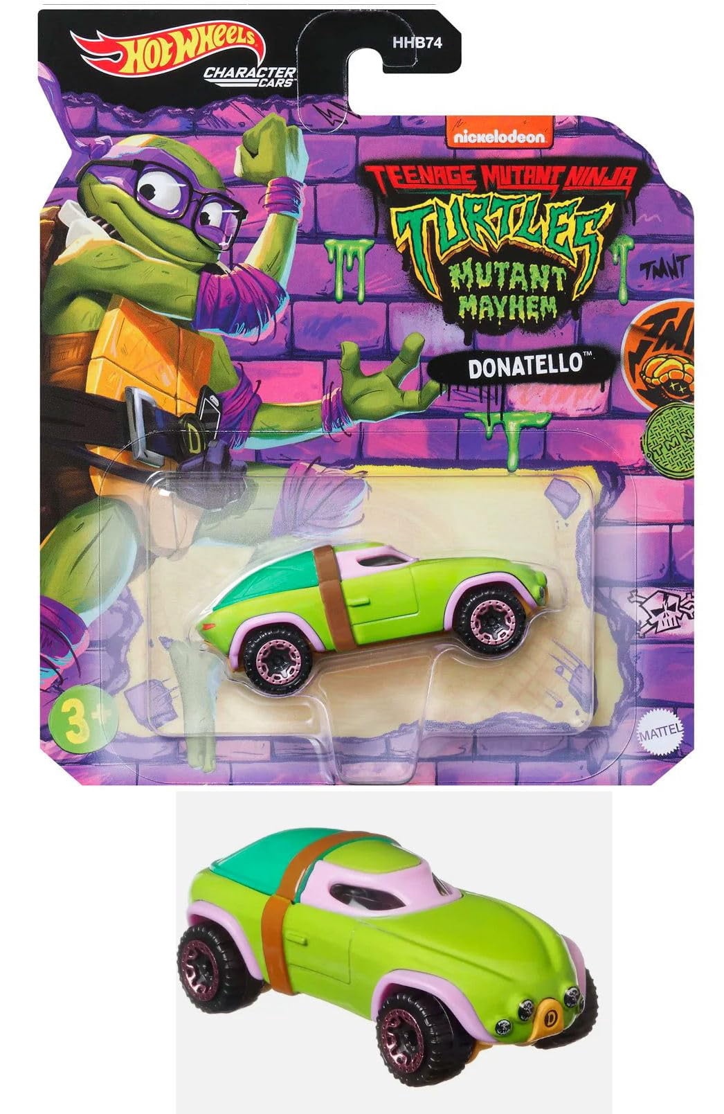 Hot Wheels TMNT Mutant Mayhem Character Cars, Teenage Mutant Ninja Turtles Collectible Set, Leonardo, Raphael, Michelangelo, Donatello, 4 Pack HHB74-956L