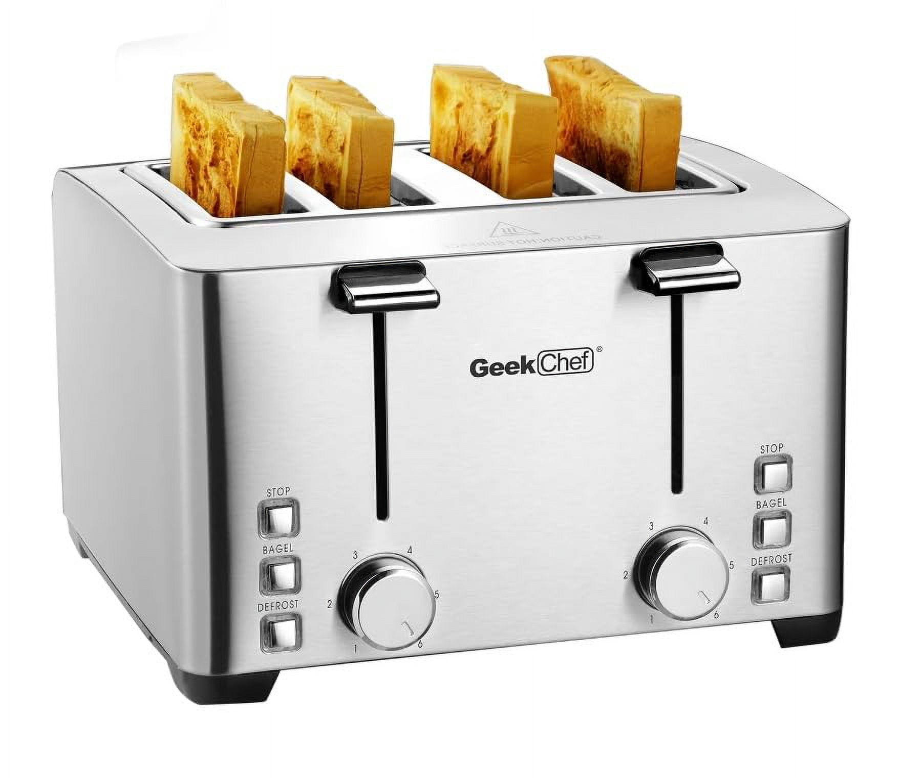 1500W Toaster 4Slice 4-Slot Bagel Croissant Waffles Donuts Defrost with Warming Rack Stainless Steel GTS4C