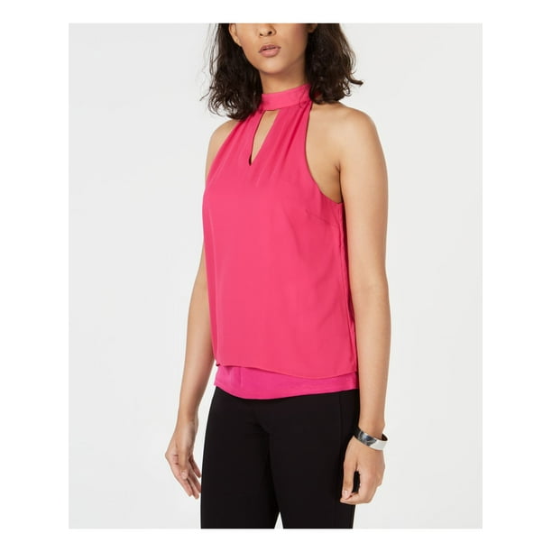 Bar III BAR III Womens Pink Mock Neck Sleeveless Keyhole Top Size XL