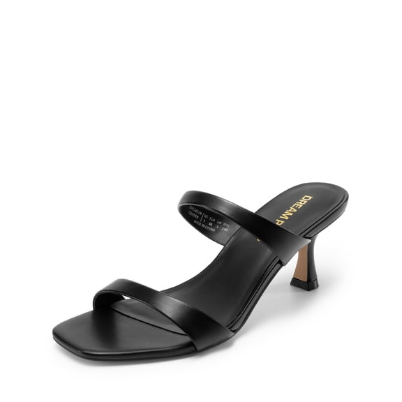 DREAM PAIRS Women's Low Kitten Heels Square Toe Two Strap Heeled Sandals Dress Casual Summer Mules Shoes