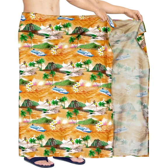 LA LEELA Men's Swim Bath Trunk Swimsuit Regular Surfing Swimwear Sarong Long Pareo Wrap One Size Fire, Beach Summer Vacation Aloha