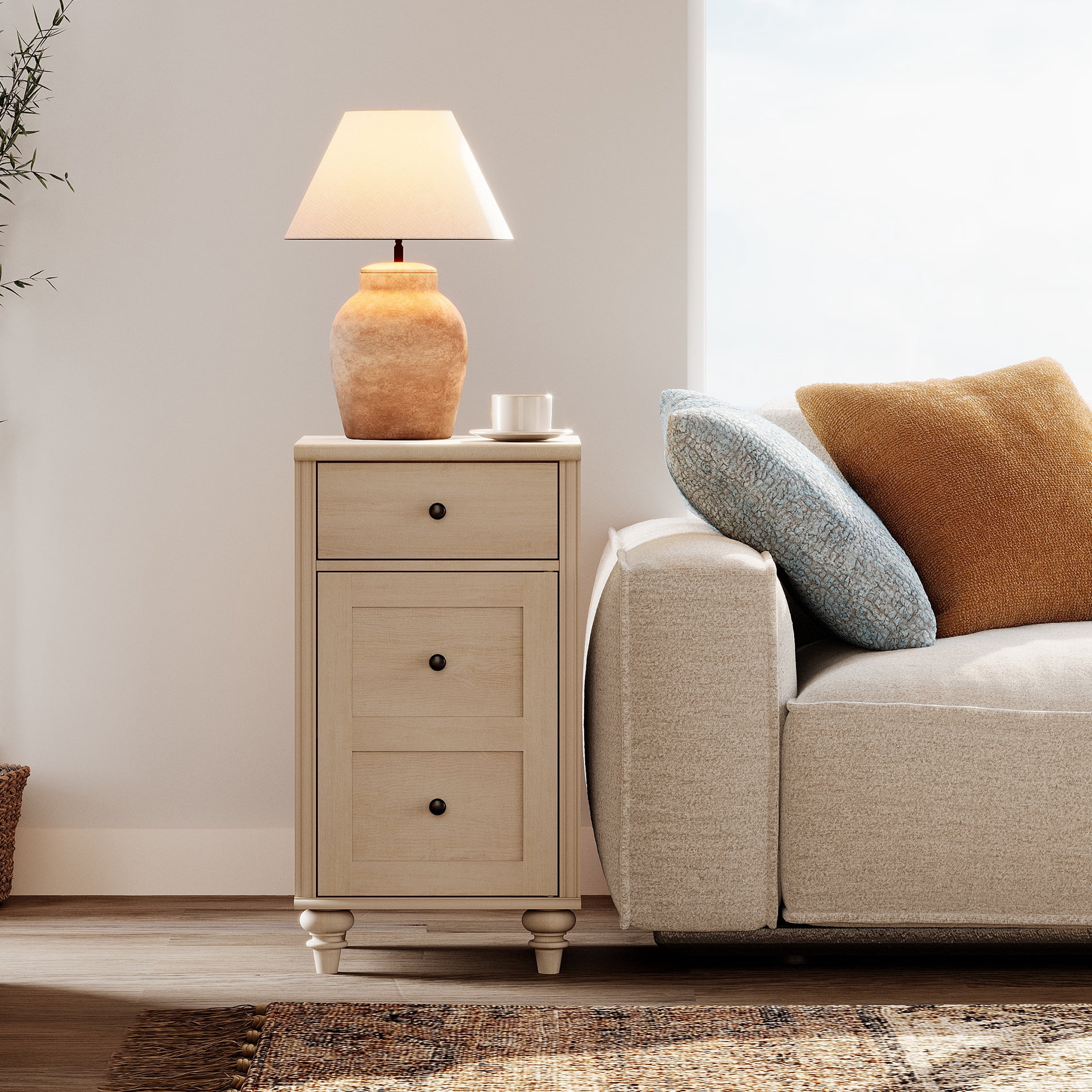 Light Beige End Table Set, 2-Drawer Chest of Drawers for Entryway
