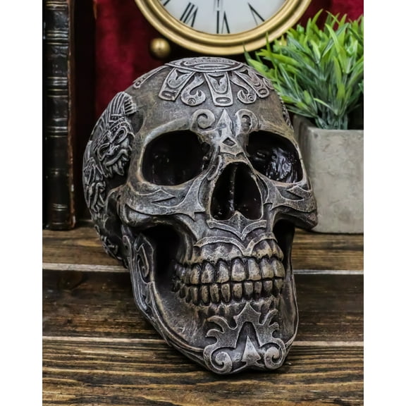 Mesoamerican Maya Aztec Skull Statue 5"Tall Tribal Tattoo Mexica Pantheon Gods