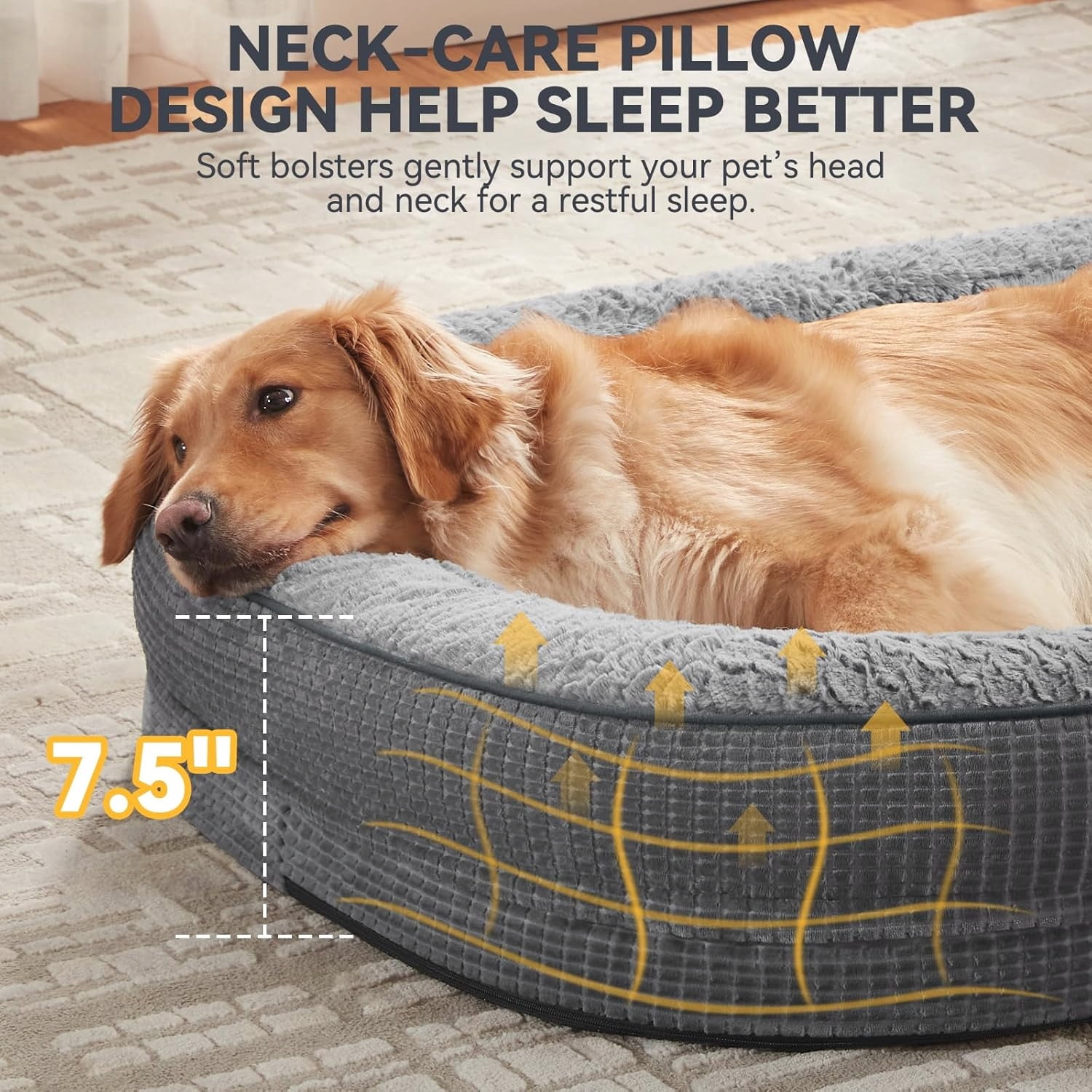 Comfortable XL Orthopedic Dog Bed Grey with Removable Washable Cover and Support