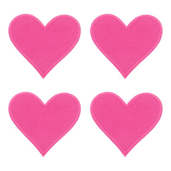 Uxcell 4Pack Iron on Heart Patches Sew on Heart Embroidered Patches, 70mm Rose Red