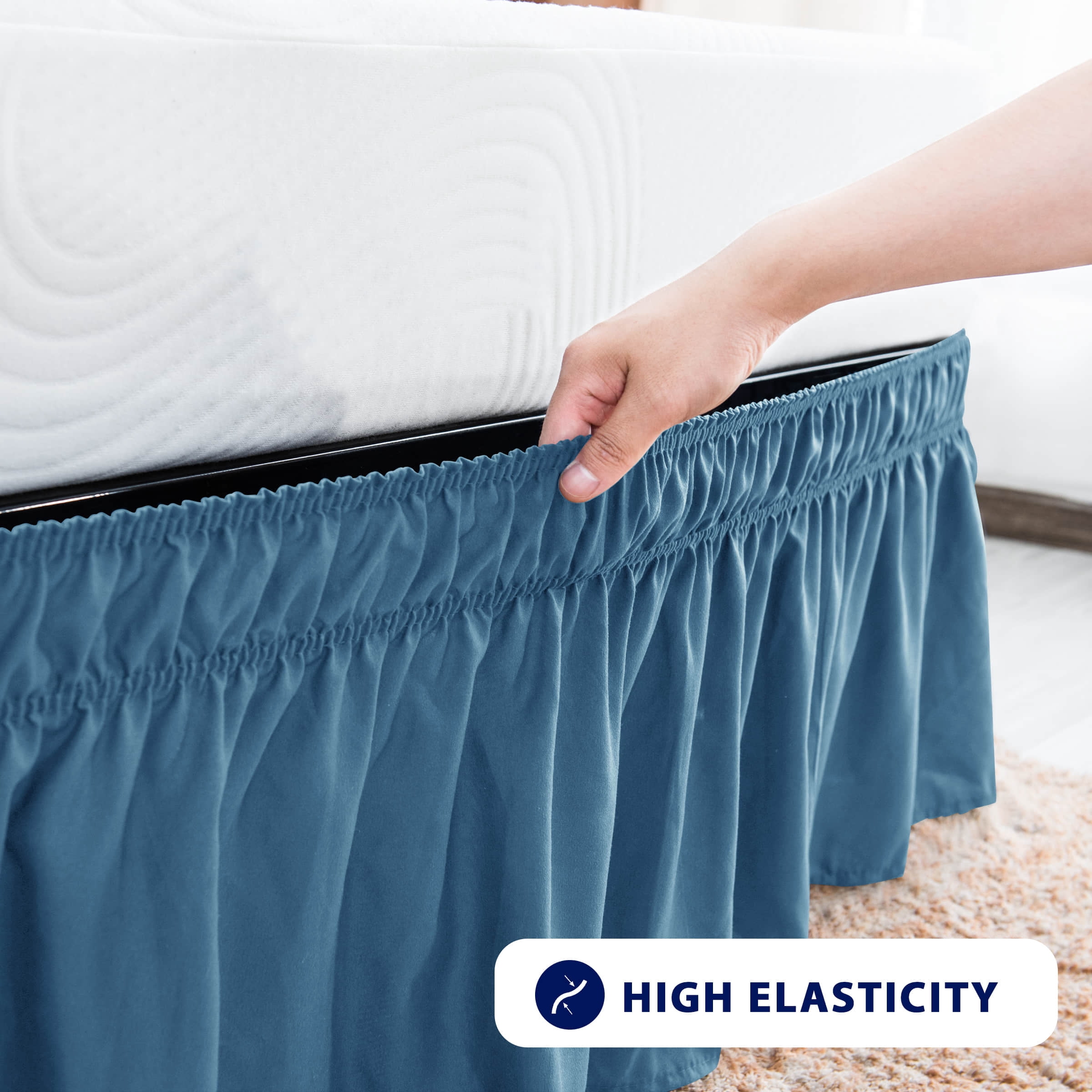 Subrtex Bed Skirt Wrap-Around Dust Ruffle Elastic 16 Inch Bed Cover, Full, Peacock Blue