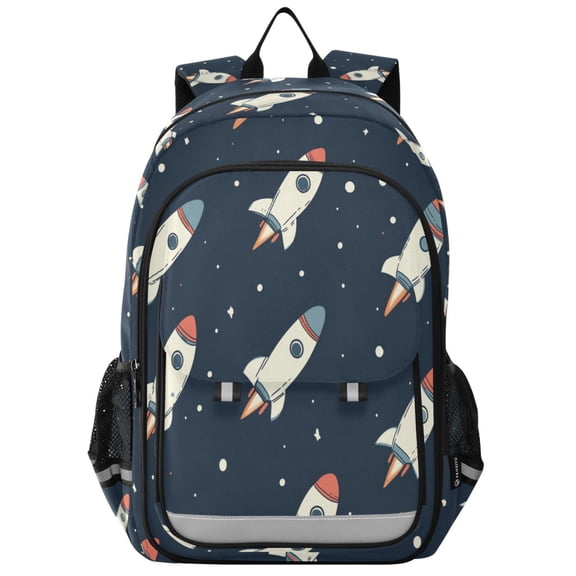 FORMRS Unisex School Backpack 17" Student Travel Bag with Laptop Compartment, Rocket Pattern