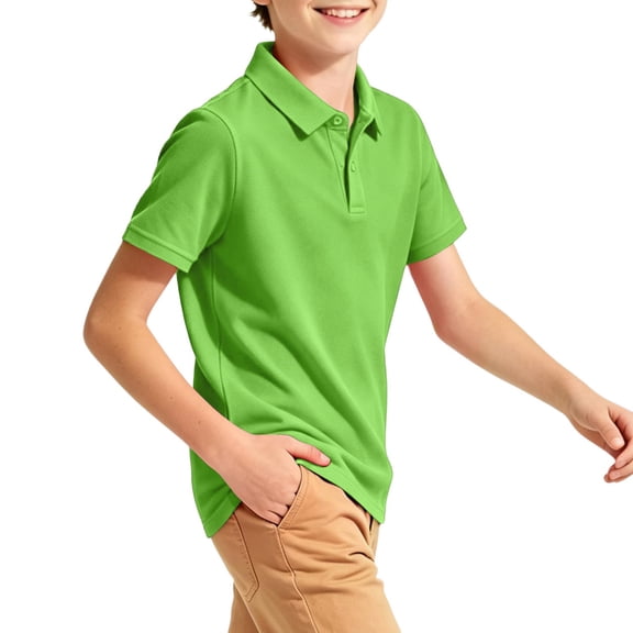 Resicozy Boys' School Uniform Short Sleeve Polo Shirt, Button Closure, Comfortable & Soft Top Fluorescent Green 150