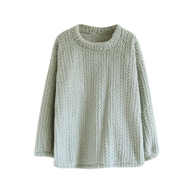 MeetoTime Haut de Pyjama pour Femmes Automne Hiver en Polaire Col Rond Manches Longues Chandail Vêtements de Maison