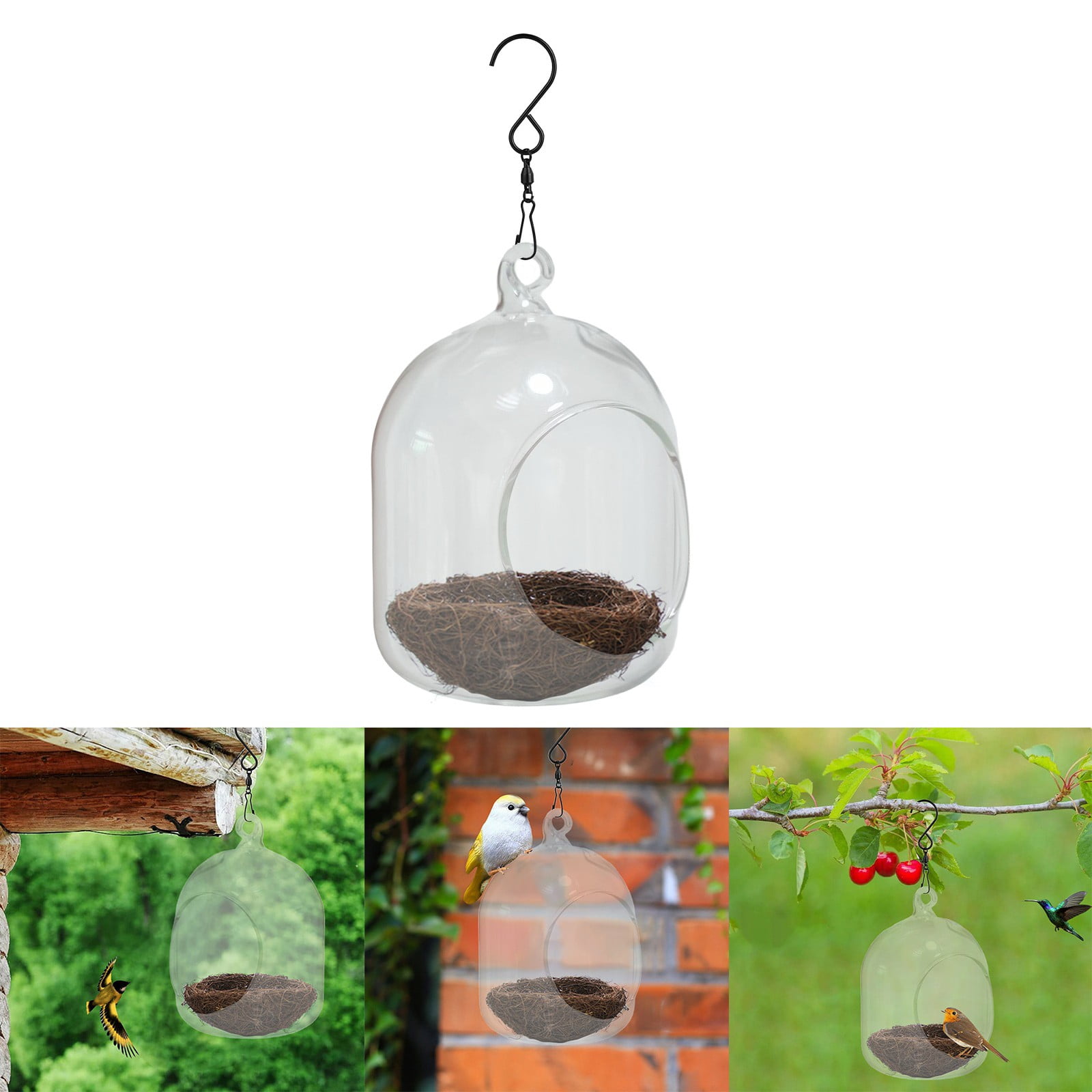 Nichoir Oiseaux Extérieur à Suspendre Avec Fenêtre Transparente - Cabane Bois Observation Rouge-Gorge Mésange